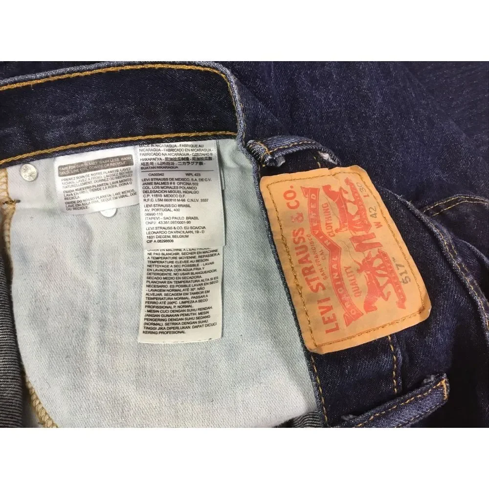 Levi 517 Jeans Mens Size 42x30 boot cut Blue denim Western Jeans Zip Fly‎